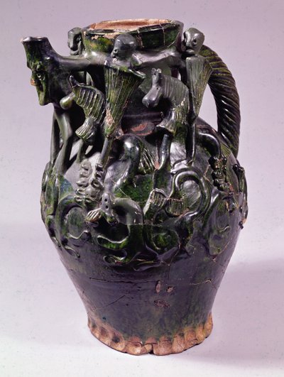 O Moot Hall Jug, chumbo vidrado, possivelmente de Nottingham ou Lincoln, c.1270 (cerâmica) de English School